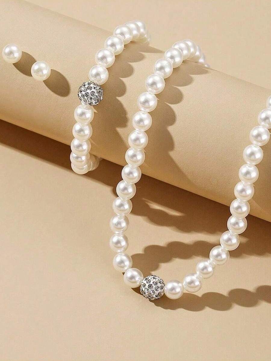 4pcs/Set Imitation Pearl Jewelry Set Including Necklace, Earrings And