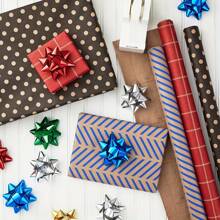 50pcs Self-Adhesive Christmas Bows, 2Inch Electroplated Bright Star Flowers, Five-Color Mixed Glitter Effect Ribbon Bows, Gift Ribbons For Holidays, Parties, Weddings, Valentine's Day, Easter And Daily Gift Wrapping Decor - Red, Green, Blue, Gold, Silver - View 6