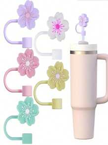 5 件硅胶吸管套，樱花设计，适合 10 毫米杯吸管，可爱花卉运动旅行杯配件圣诞礼物，学校用品 - 彩色 - 查看 7