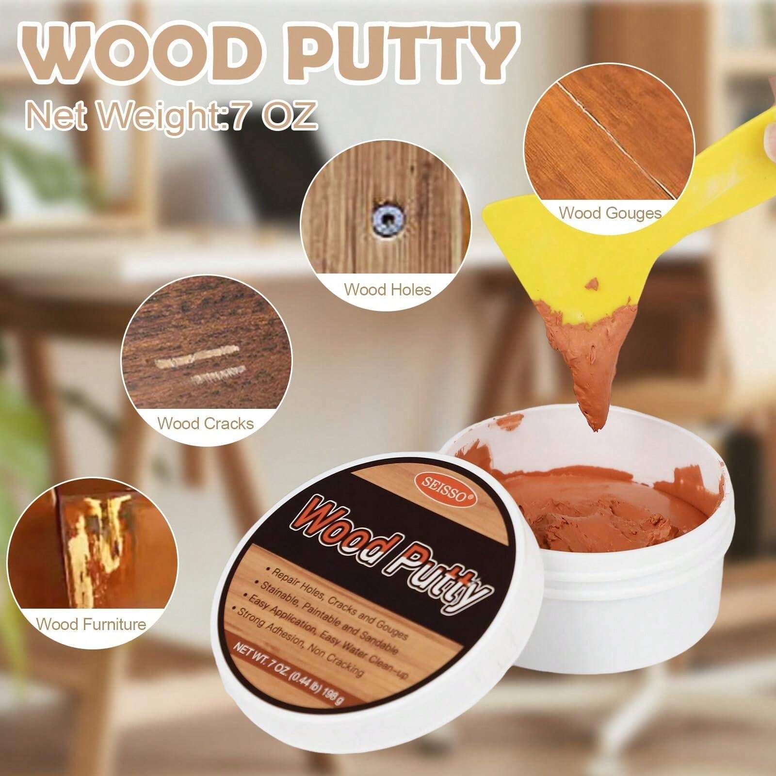SEISSO Wood Putty, Mahogany Wood Filler Paintable, Wood Putty Outdoor