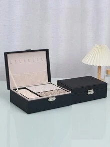 1pc Simple Double Layer Velvet Jewelry Storage Box, Desktop Dust-Proof Necklace, Bracelet, Earring And Accessories Organizer, Gift For Valentine's Day