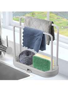 1 pieza Rejilla organizadora para fregadero de cocina, accesorios resistentes a la oxidación para almacenamiento de esponjas, paños de cocina, estropajos y cepillos - Multicolor - Ver 2