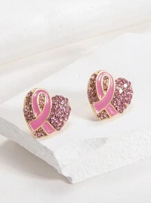 1 Pair Fashionable High-End Exquisite Minimalist Elegant Cute Pink Rhinestone Heart Shaped Dangle Earrings, Caring For Women's Health - Heart Rhinestone Ribbon Earrings - View 1