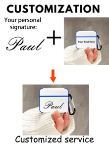 1pc Personalized Text Signature Style Colorful Custom Blue Textured Leather Protective Earphone Case, Compatible With Airpods 1/2 And AirPods Pro, Can Be Birthday/Festival Gift - Multicolor - View 2