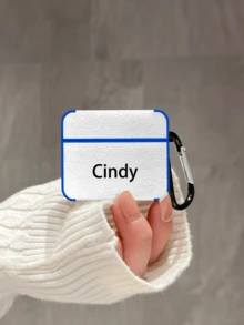 1pc Personalized Text Signature Style Colorful Custom Blue Textured Leather Protective Earphone Case, Compatible With Airpods 1/2 And AirPods Pro, Can Be Birthday/Festival Gift - Multicolor - View 5