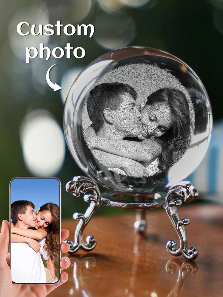 1pc Customized Photo Crystal Ball, Personalized Custom Crystal Photo Ball, Customized Laser Engraved 2d Photo Crystal Ball, Printed Photo Customized Image Inside The Crystal Ball, Decorative Art Glass Ball, An Excellent Personalized Gift,Festive Calendar - Multicolor - View 1