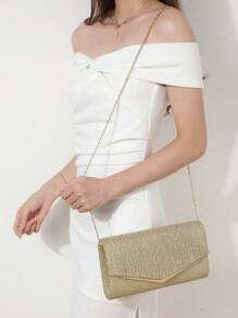 4 件女士水钻首饰套装水晶婚礼项链耳环手镯闪光金色信封晚宴包手提包派对新娘钱包女士包女士手提晚宴包多功能闪光手提包鸡尾酒会婚礼新钱包宴会包 - 金色 - 查看 5