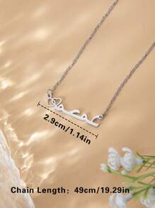 1pc Customized Minimalist Stainless Steel Heart-Shaped Arabic Name Pendant Necklace, Suitable For Women's Date, Holiday Gift, Daily Wear - Silver - View 4