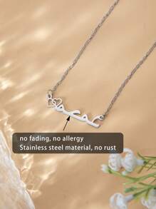 1pc Customized Minimalist Stainless Steel Heart-Shaped Arabic Name Pendant Necklace, Suitable For Women's Date, Holiday Gift, Daily Wear - Silver - View 3