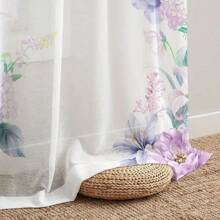 2 PEZZI Tende in tessuto di garza con stampa floreale viola, con sacchetti per aste, adatte per camera da letto, ufficio, cucina, soggiorno, studio, decorazione della casa - Multicolore - Visualizzare 5
