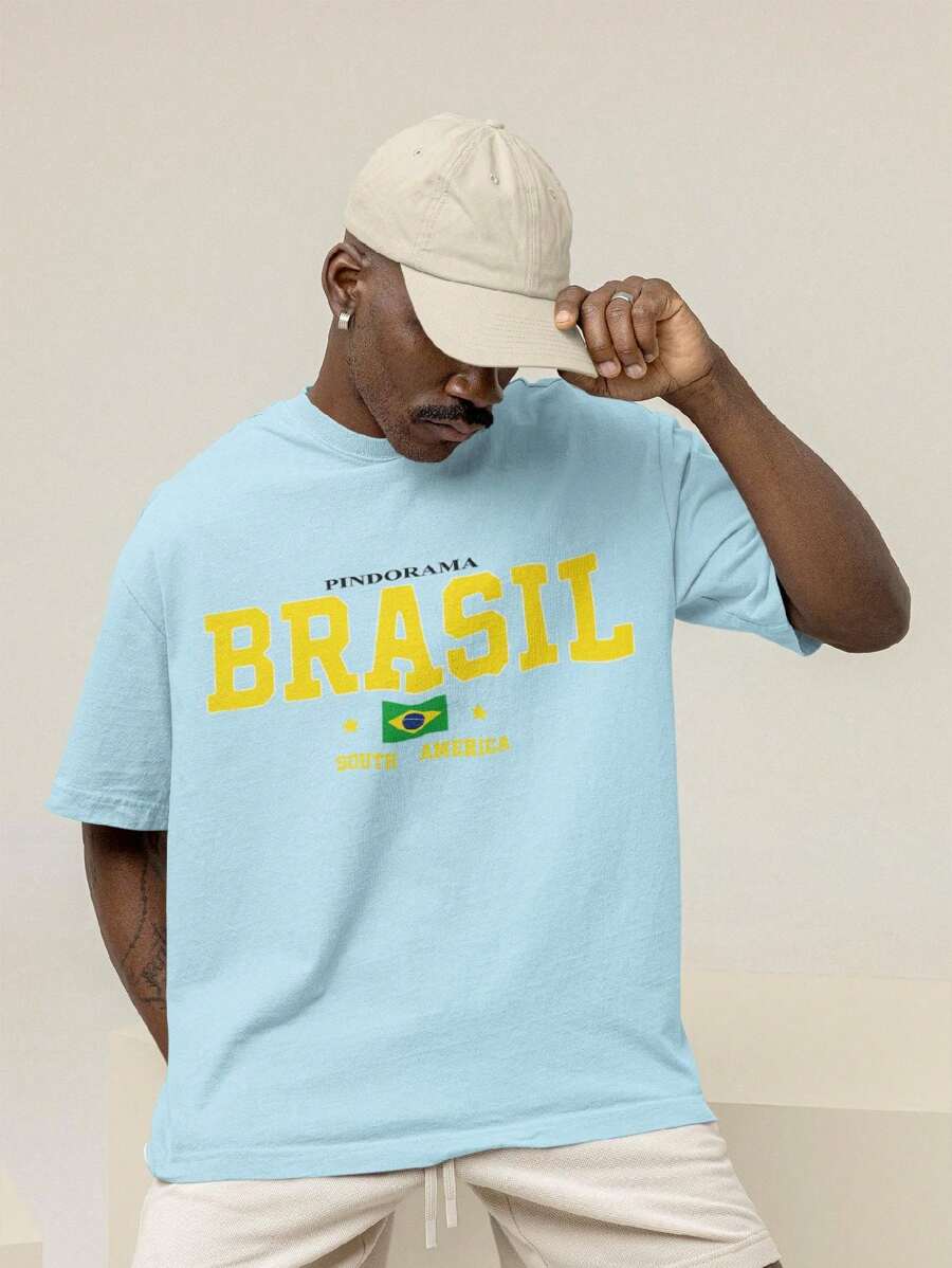 Men's Oversized T-Shirt 100% Premium Cotton Brazil Streetwear Shirt - Màu xanh nhạt - Xem 1