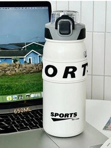 1pc Customized Name Vacuum Flask, Outdoor Large Capacity 22oz/650ml Straw Water Bottle, Stainless Steel - Multicolor - View 11