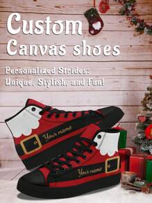 1 Pair Belt Christmas Gift Custom High Top Sneakers, Personalized Christmas Hat Name Sneakers, Custom Christmas Gift Thick Sole Sneakers,Personalized Santa High Top Canvas Shoes, Santa Hat Name Sneakers, Personalized Sneakers For Women And Men, Personalized Sports And Casual Shoes, Christmas Gift For Mom/Dad/Her/Him/Girlfriend/Boyfriend/Wife/Husband/Friend - Black - View 3