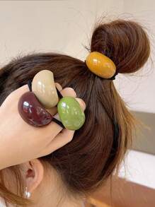 4 件椭圆形发圈，时尚女士发带，优雅日常佩戴发饰，秋冬，马尾辫，发圈，发圈，发绳，发球 - 彩色 - 查看 2