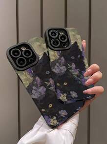 1pc PU Leather Material Garden Black Cats Pattern Anti-Drop Phone Case, Fits /