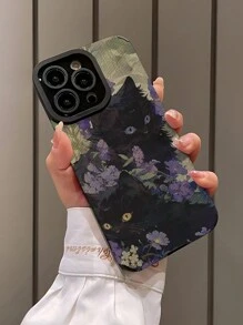1pc PU Leather Material Garden Black Cats Pattern Anti-Drop Phone Case, Fits /