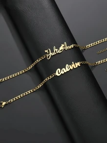 1条个性化名字手链，不锈钢手工NK链手链，银链刻字Logo手链，男女皆宜，经典嘻哈配饰，生日礼物，礼盒包装，适合感恩节、圣诞节、万圣节、狂欢节等场合（仅限英文）。金色、玫瑰金、时尚、秋季、复古、男女皆宜、简约、休闲、哥特、朋克、定制、个性化、独特，送给她的理想礼物 - 彩色 - 查看 4