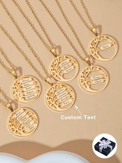 1pc Customized Stainless Steel Life Tree Pendant Necklace, Minimalist Design, Suitable For Women's Dates, Holidays, Daily Wear Gold Stylish,Fall Fashion,Vintage,Unisex,Simple,Casual,Hipster,Goth,Punk Custom,Personalized,Unique Ideal Gifts For Her Her,Boyfriend,Girlfriend,Dad,Mom,Family,Friends,Pets,Son,Daughter,Grandparents For Anniversaries,For Valentine's Day,For Mother's Day,For Birthdays,For Graduation,For Father's Day,For Weddings,For Daily Wear,For Party,For Prom,Customized Fashion Engraved Necklaces,Street Casual Chic,New Year Glamour