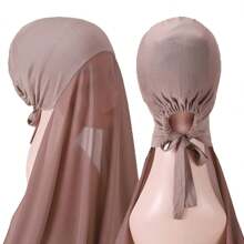 1 pièce Hijabs prêts à porter instantané, foulard à capuche en mousseline de soie de couleur unie pratique pour femmes, accessoires de abaya à porter quotidiennement sous un bonnet voilé