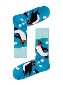 1 Cặp vớ cổ cao in hình chim cánh cụt bay vui nhộn, vớ thời trang Unisex, phù hợp cho mọi mùa - Nhiều màu - Xem 2