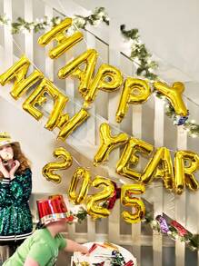 16pcs/Set 16 Inch Happy New Year 2025 Foil Balloons, Suitable For New Year, Christmas Party Decoration, Home Decor, Shopping Mall Celebration, Holiday Party Supplies, Various Colors Available - Multicolor - View 1