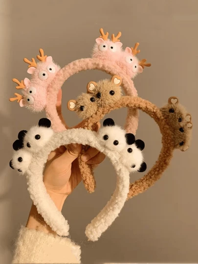 1pc Plush Bear Hair Hoop For Women, Cute Panda Style Wash Face Headband, Versatile Fluffy Hair Accessory,Hairband,Hair Hoop Headbands Head Accessories