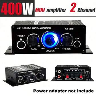 1set Mini Audio Amplifier 2.0 Channel Hi-Fi Amplifier Digital Audio AK270 For Home Use, Power Adapter Not Included, Suitable For Car Bass And Treble