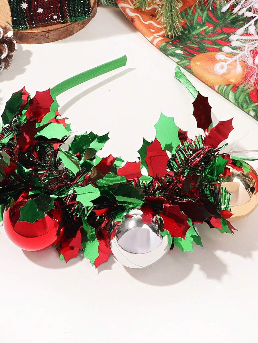 1pc Christmas Cute Colorful Round Ball Headband, Red & Green Reindeer