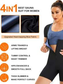 1pc, Autumn/Winter Outdoor Or Indoor Fitness Running Jumpsuit, Zipper Short Sleeved Shorts Jumpsuit, Yoga Exercise Sportswear - Black - View 4