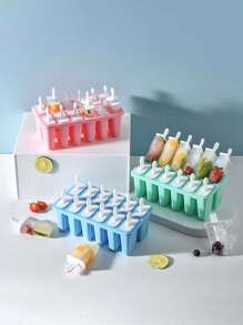 1 件可重复使用的硅胶冰淇淋模具，带刷子，纯色多格，适用于家庭厨房、冰箱、DIY、冰淇淋制作、夏日派对