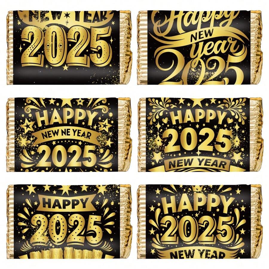 60 件迷你 2025 新年糖果棒包装、糖果贴纸、巧克力棒包装标签、新年包装贴纸 - 彩色 - 查看 1
