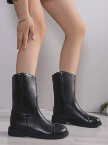 新品女士时尚休闲短踝靴，百搭黑色鞋子 - 黑色 - 查看 3