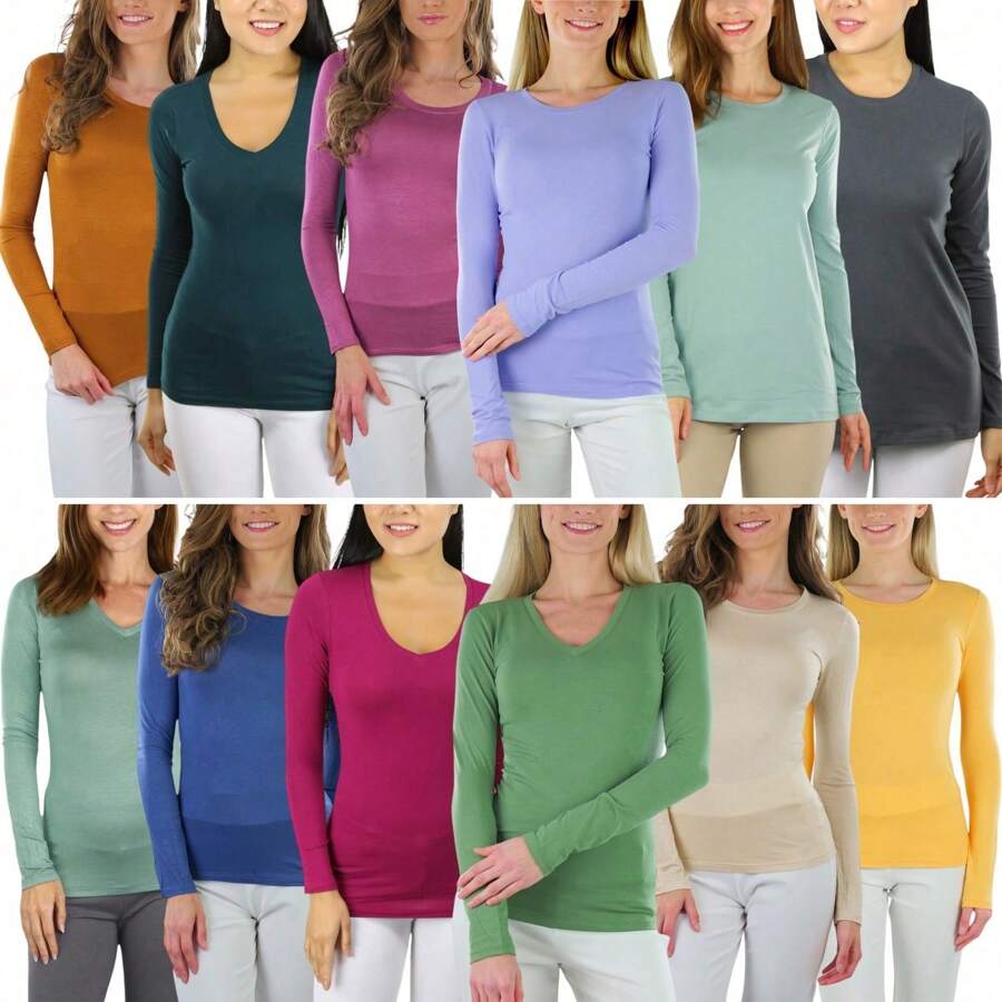 Women's Single Or Multi-Pack Of Comfy Long Sleeve Casual Assorted Tee Tops T-Shirts - 3 件裝:隨機搭配 - 查看 1