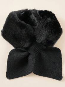 1pc Kids/Youth Fluffy Scarf, Suitable For Everyday Use - Black - View 1