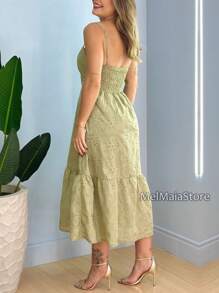 Longuete Midi Dress In Lese, Buttons At The Front That Open, Ruffles, Straps And Cups - 綠色 - 查看 2