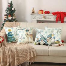 4 Vỏ gối trang trí Vỏ gối ngày lễ mùa đông Vỏ gối trang trí ghế sofa gia đình trang trại (Cây, Người tuyết, Hươu lùn), Một mặt, Không có lõi gối Giáng sinh Trang trí Giáng sinh Trang trí Giáng sinh Trang trí Giáng sinh - Màu xanh lam - Xem 5