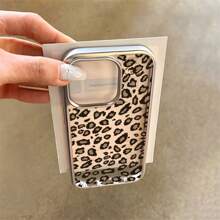 Apple Y2K 别致精致豹纹高端电镀边框时尚硅胶手机壳，适用于 Iphone 15/15 Pro/15 Pro Max/14/13/12/11/Xs Max 系列手机保护套，男女通用 - 透明 密集豹紋 - 查看 3