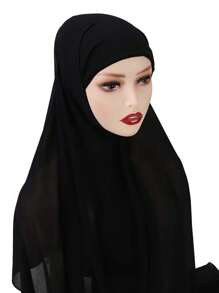 1 pièce Hijabs prêts à porter instantané, foulard à capuche en mousseline de soie de couleur unie pratique pour femmes, accessoires de abaya à porter quotidiennement sous un bonnet voilé