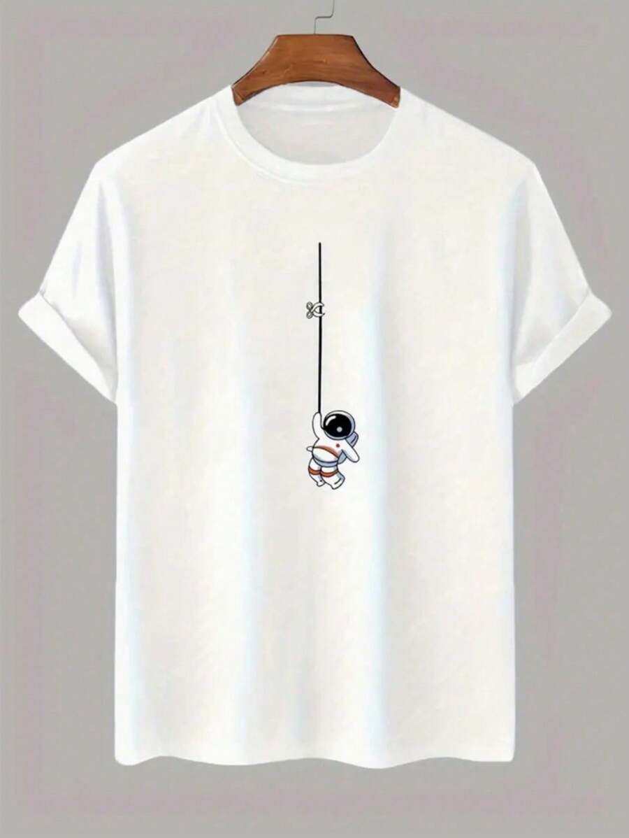 Men's Astronaut Printed T-Shirt Short Sleeve Round Neck Shirt 100% Cotton New Arrival - trắng - Xem 1