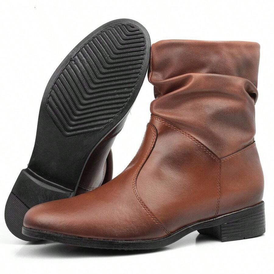 Women's Low-Cut Riding Boots Low Heel Genuine Leather Boiadeira Fast Shipping - 鏽棕色 - 查看 1