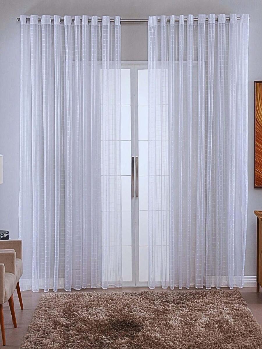 Curtain Living Room Voile Checkered Charm Decoration 4.00x2.80 - 白色 - 查看 1