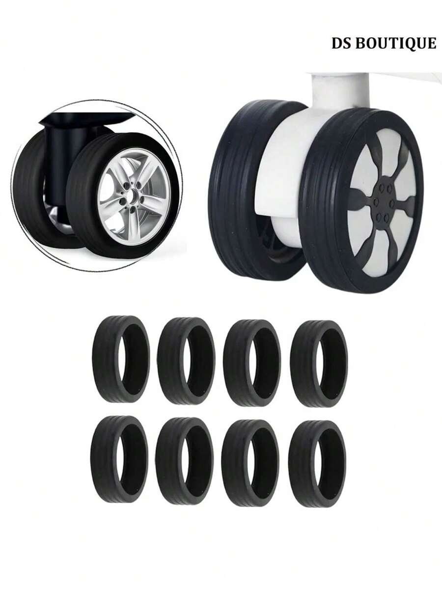 Kit 8 Protective Silicone Cover For Silent Luggage Wheels - 黑色 - 查看 1