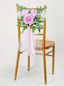 1件白色玫瑰婚礼走道装饰，粉色教堂长椅装饰，婚礼仪式派对椅装饰，配以人造花、桉树叶和丝带