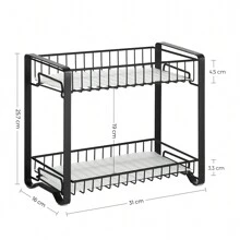 SONGMICS Spice Rack, 2 Tier Metal Kitchen Storage Rack, Spice Rack With Plastic Boards, Non-Slip Feet For Kitchen, Bathroom, Black - Black - View 8