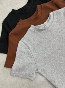 Women's Bodysuit Elegant Minimalist Bory Gray Basic Short Sleeve Thick Fabric Hollowed-Out Closed Neckline Plain Launch 2024 - màu đen - Xem 6