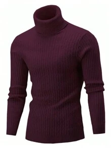 Men's Slim Fit Turtleneck Sweater, Soft Ribbed Knitted Patterned Long Sleeve Casual Base Layer