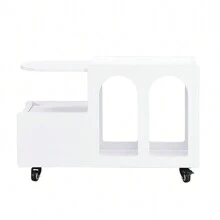 Mobile End Table With Lockable Wheels, Cream Style Side Table With Storage Drawer, 11.8inch Narrow Nightstand With Multi-Layer Storage, Living Room