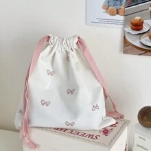Bolsa de tela con cordón a cuadros y lazo, bolsa de almacenamiento con nudo de cuerda simple, bolsa recogedora multiusos para el hogar y viajes, organizador unisex