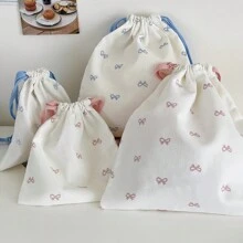 Bolsa de tela con cordón a cuadros y lazo, bolsa de almacenamiento con nudo de cuerda simple, bolsa recogedora multiusos para el hogar y viajes, organizador unisex