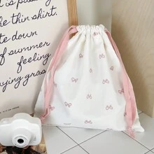 Bolsa de tela con cordón a cuadros y lazo, bolsa de almacenamiento con nudo de cuerda simple, bolsa recogedora multiusos para el hogar y viajes, organizador unisex